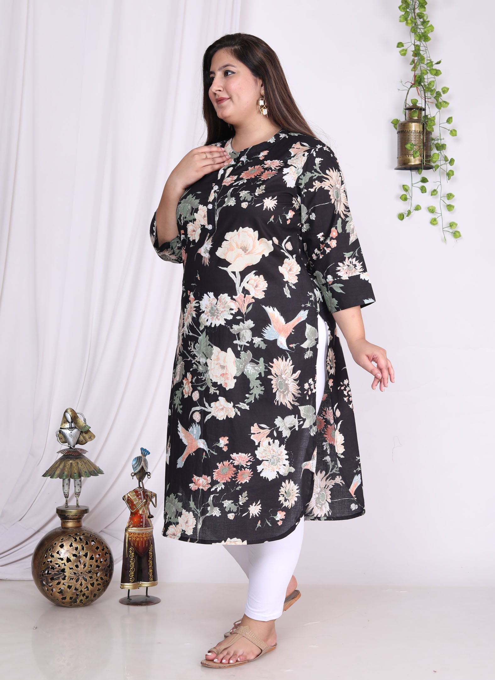 Plus Size Black Straight Kurta