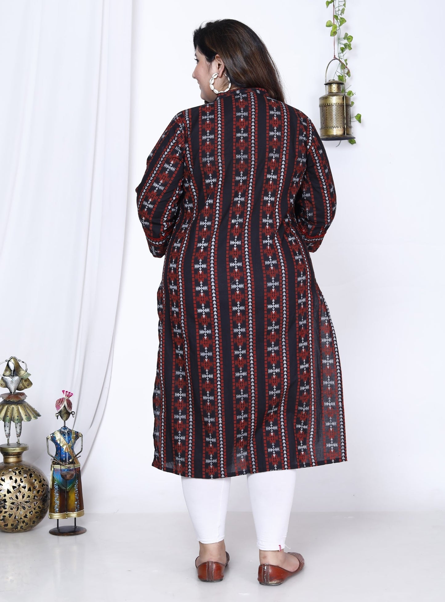 Plus Size Black Cotton Abstract Print Straight Kurta-100009