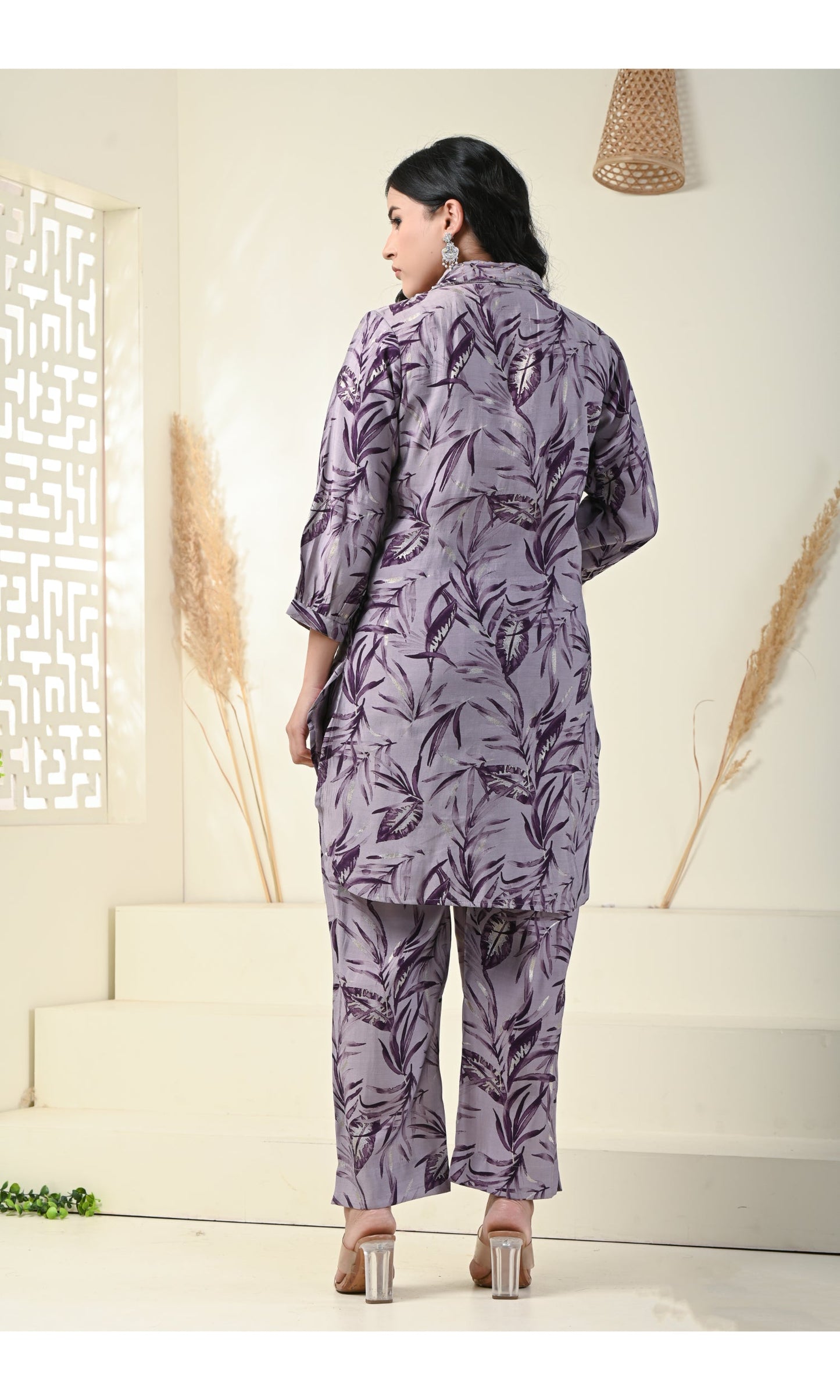 Purple Muslin Digital Print With Manual Adda Work Co-ord Set-1031