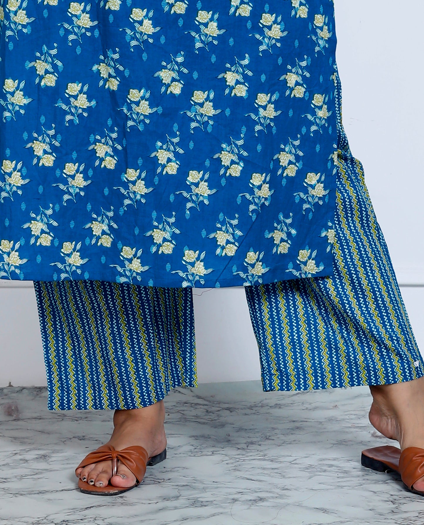 Plus Size  Blue Cotton Kurta Pant Set with Dupatta