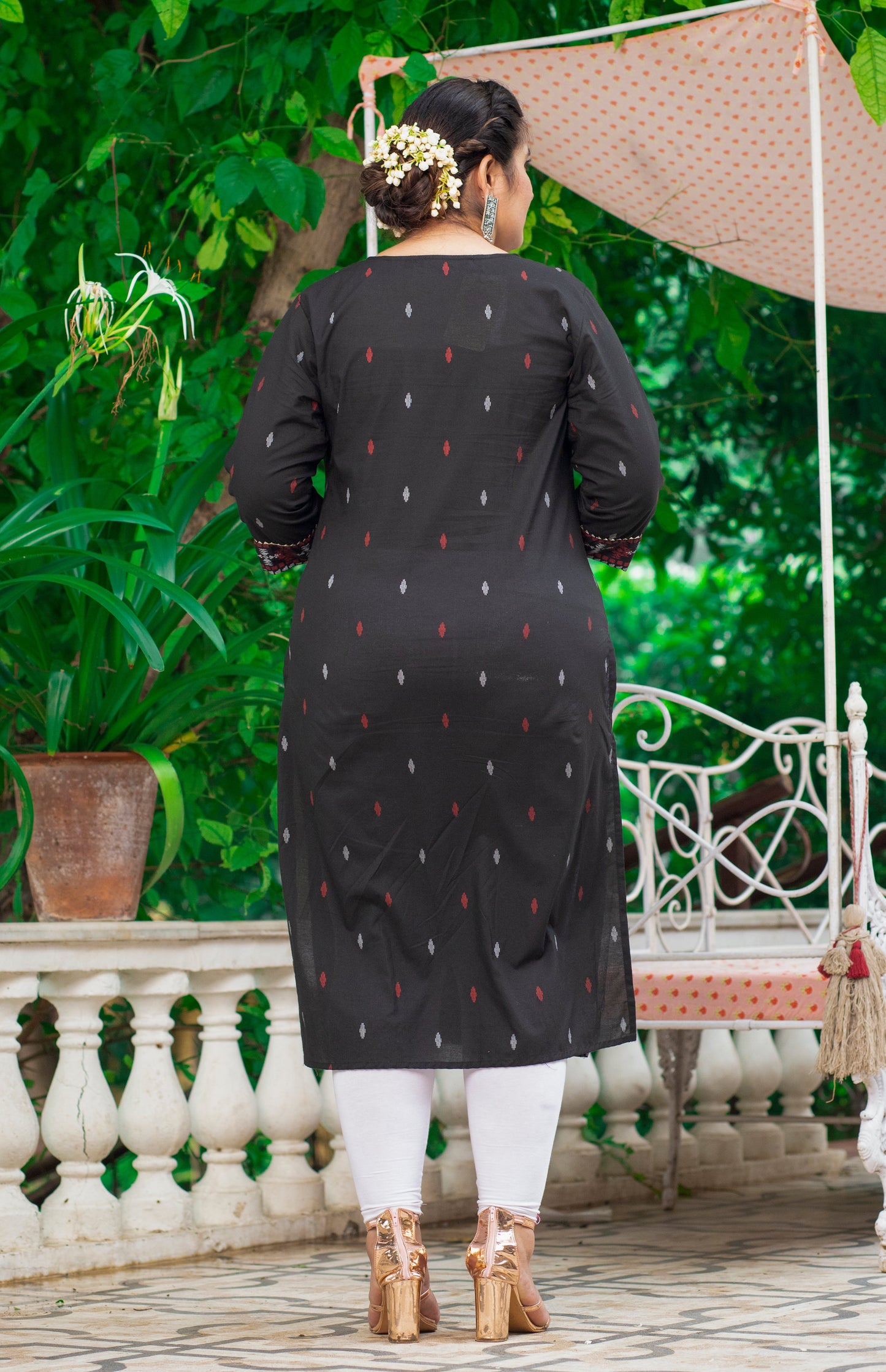 Plus Size Black Cotton Ikat Print Straight Kurta-159