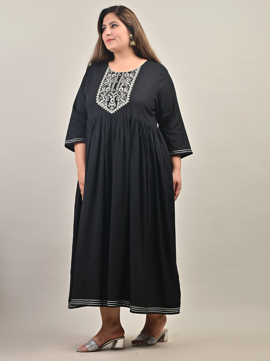 Plus Size Black Cotton Anarkali