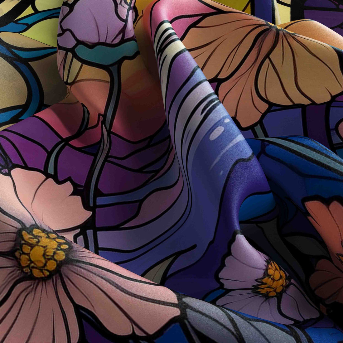 Sunrise Stained Glass Silk Bandana Scarf – 50 × 50 cm