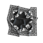 Noir Lotus Border Silk Bandana Scarf – 50 × 50 cm