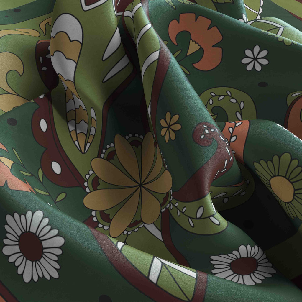 Sage Paisley Garden Silk Bandana Scarf – 50 × 50 cm