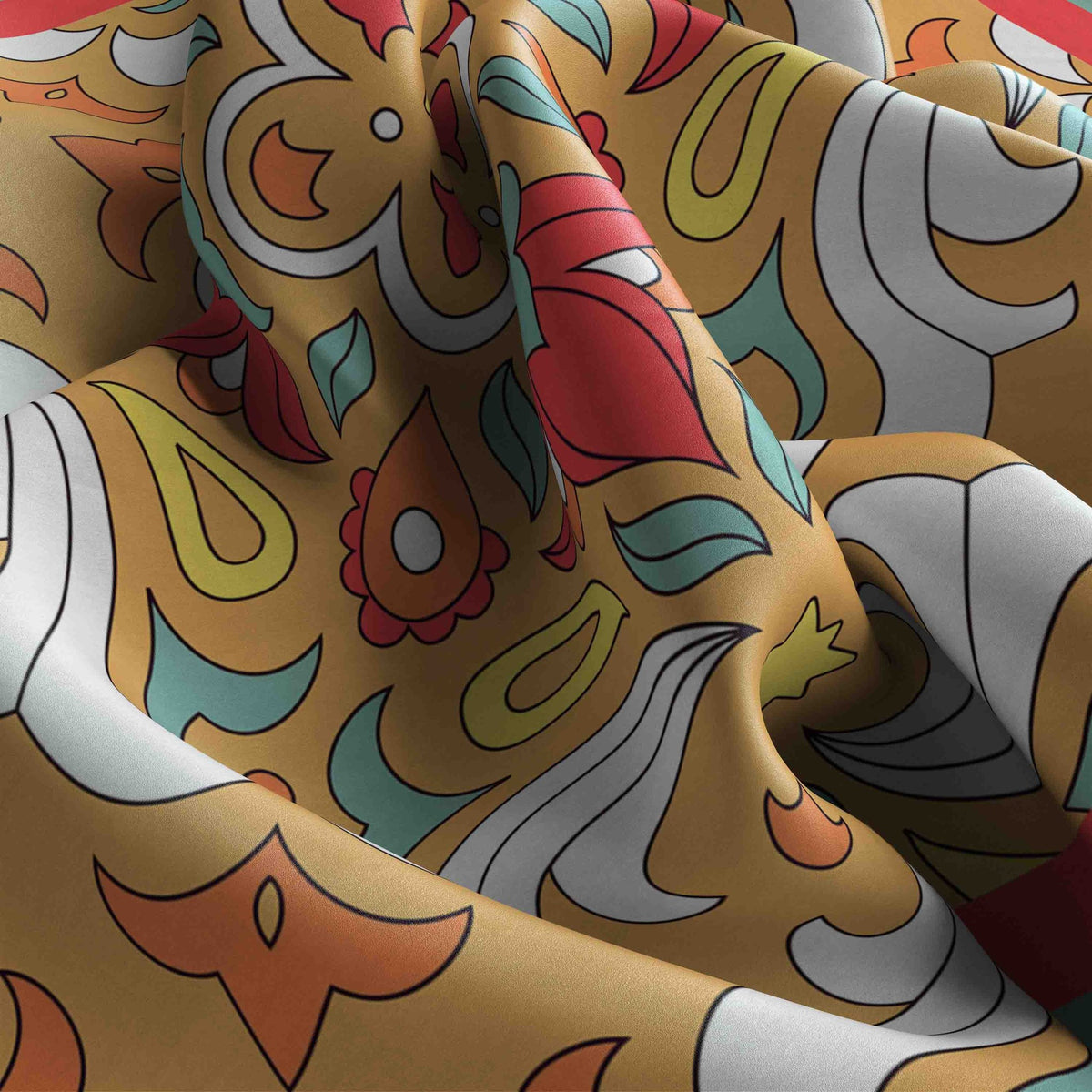 Saffron Tile Mosaic Silk Bandana Scarf – 50 × 50 cm