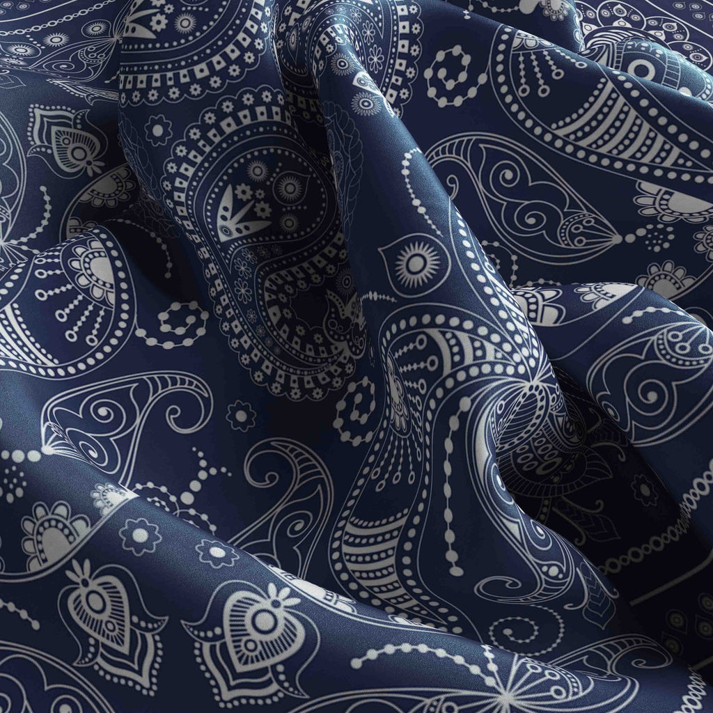 Denim Paisley Silk Bandana Scarf – 50 × 50 cm