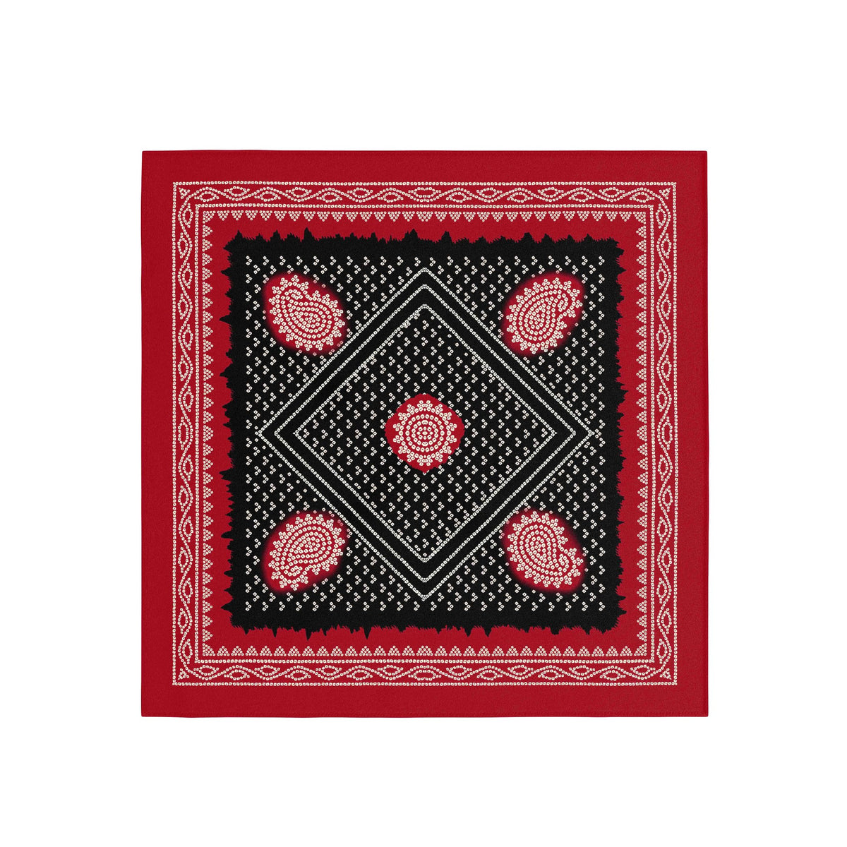Scarlet Paisley Diamond Silk Bandana Scarf – 50 × 50 cm