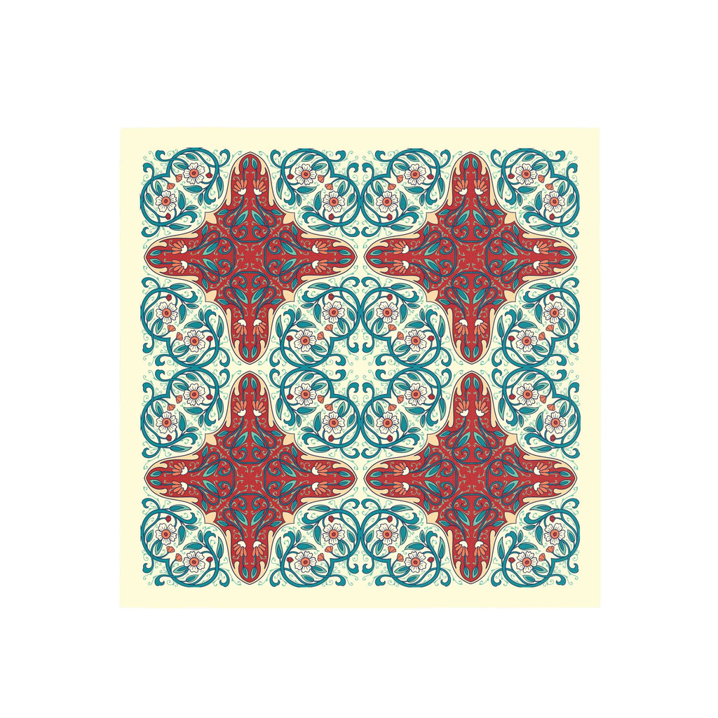 Teal Arabesque Tile Silk Bandana Scarf – 50 × 50 cm
