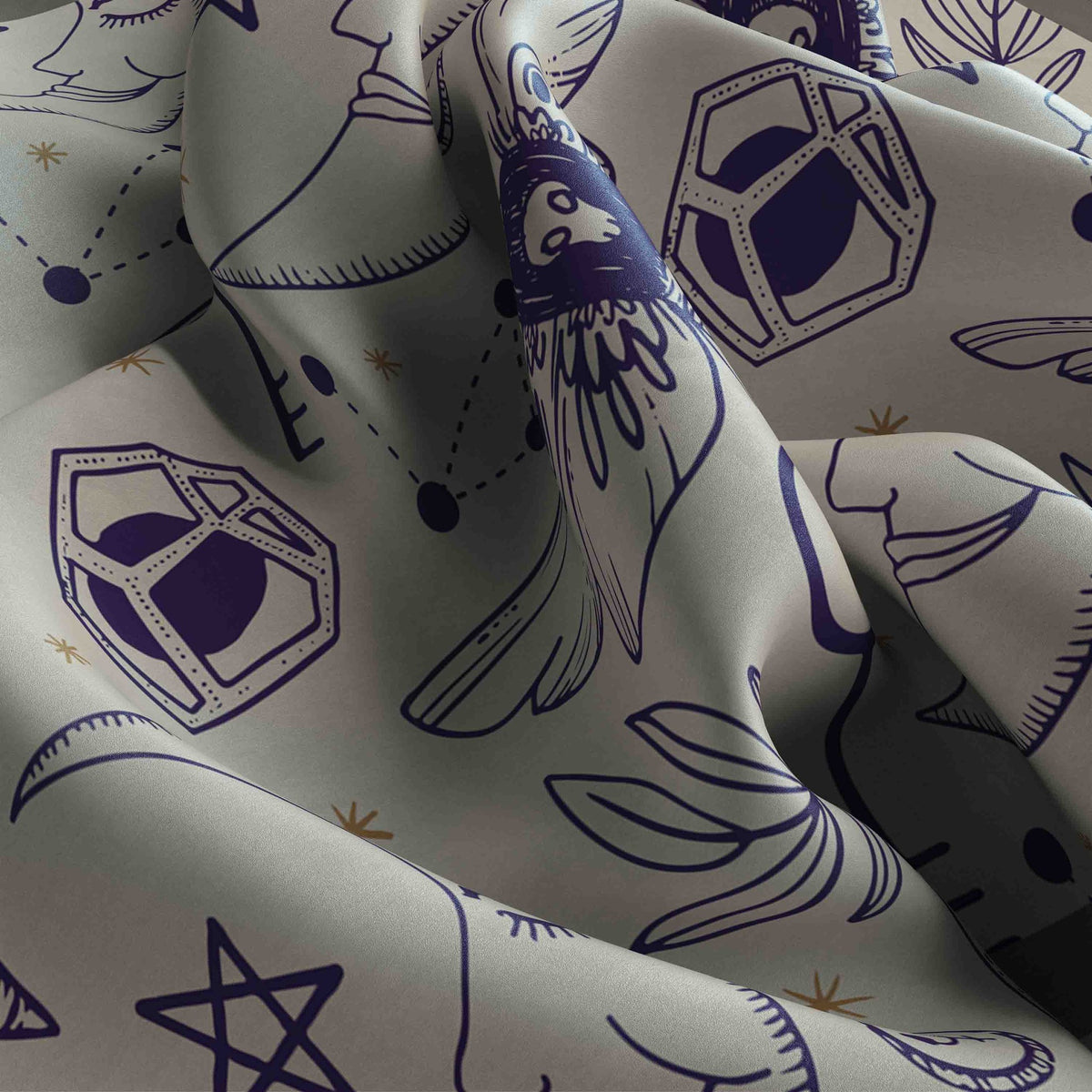 Celestial Keys & Moths Silk Bandana Scarf – 50 × 50 cm