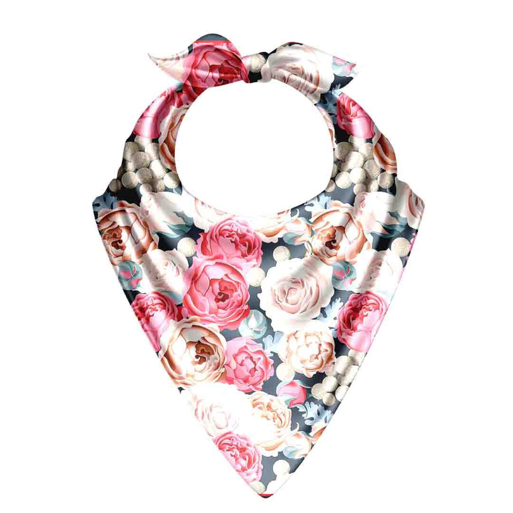 Rose Bouquet Navy Silk Bandana Scarf – 50 × 50 cm