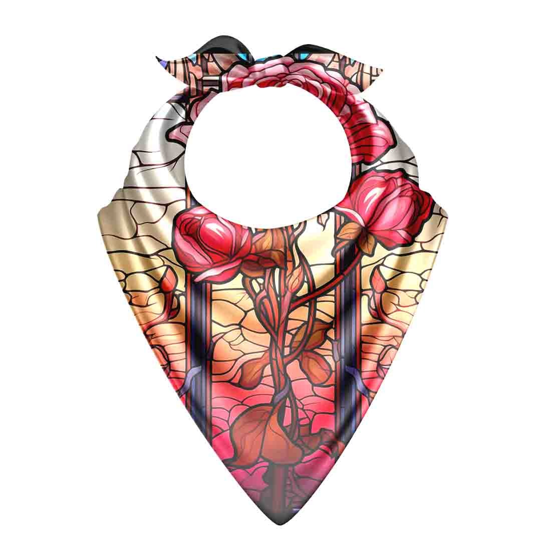 Rose Window Stained Glass Silk Bandana Scarf – 50 × 50 cm