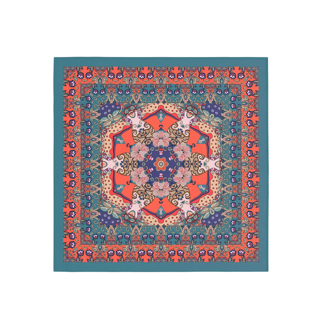 Persian Tile Coral Silk Bandana Scarf – 50 × 50 cm