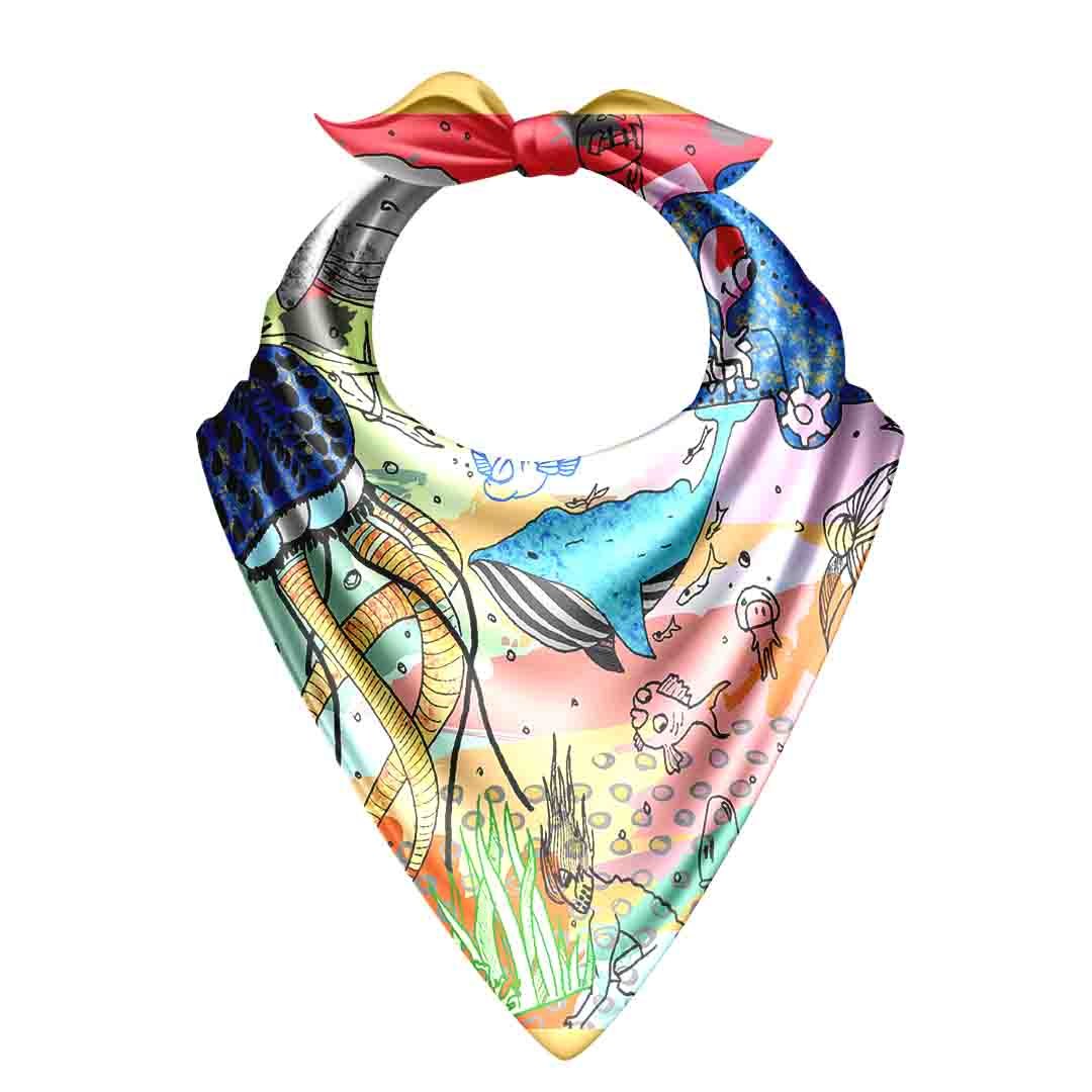 Abstract Dreamscape Silk Bandana Scarf – 50 × 50 cm