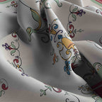 Ivory Rococo Floral Silk Bandana Scarf – 50 × 50 cm