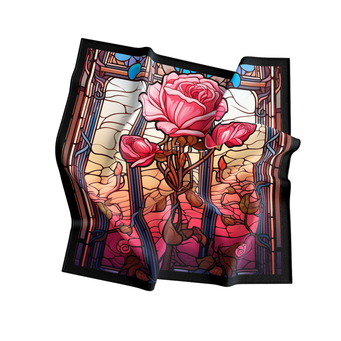 Rose Window Stained Glass Silk Bandana Scarf – 50 × 50 cm