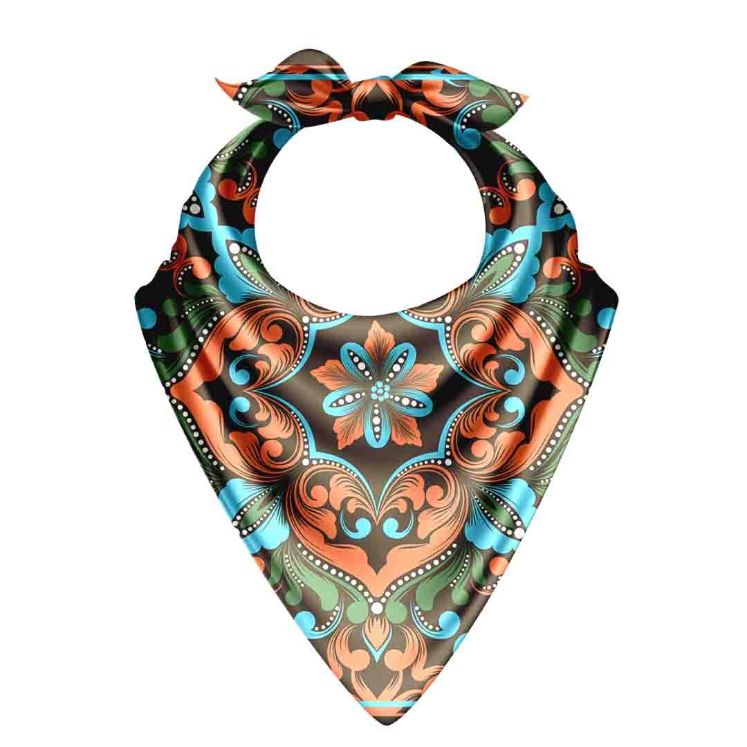 Olive Spice Medallion Silk Bandana Scarf – 50 × 50 cm
