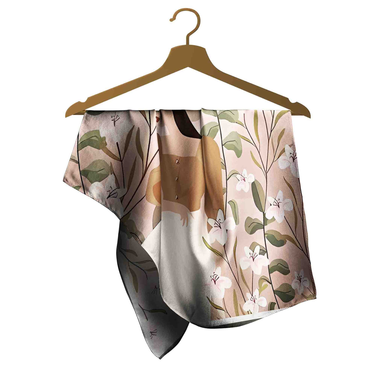 Blush Fawn Meadow Silk Square Scarf – 65 × 65 cm