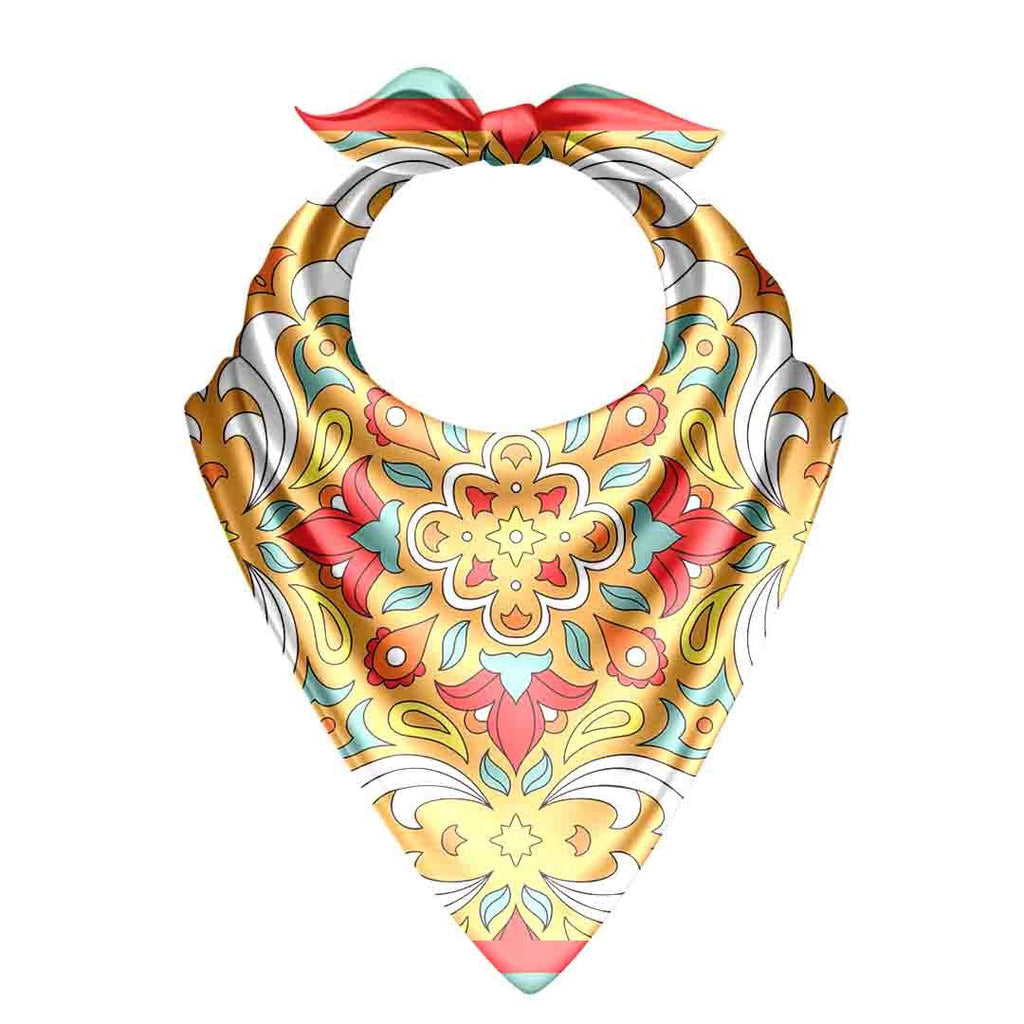 Saffron Tile Mosaic Silk Bandana Scarf – 50 × 50 cm