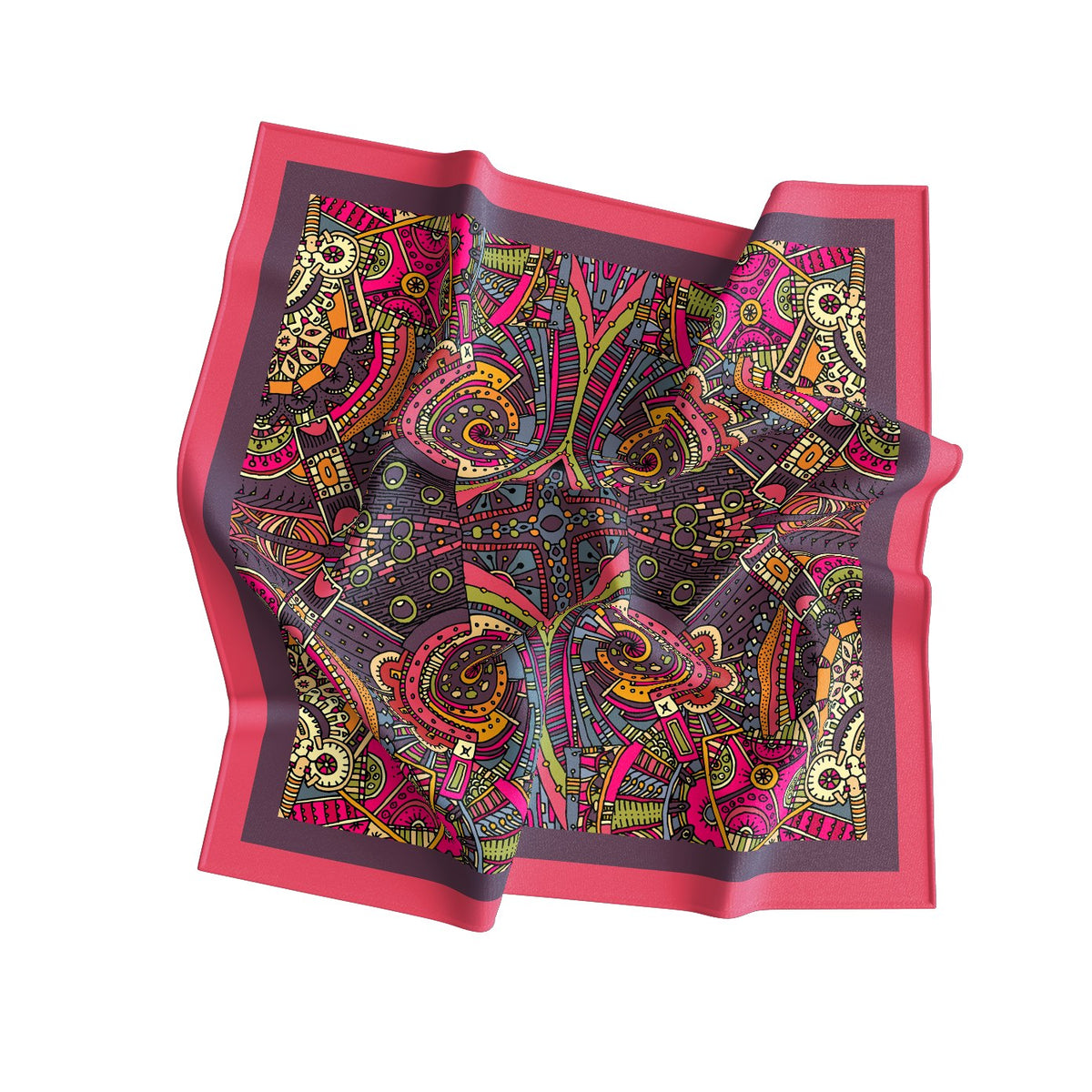 Fuchsia Plum Paisley Silk Square Scarf – 65 × 65 cm