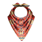 Terracotta Folk Medallion Silk Bandana Scarf – 50 × 50 cm