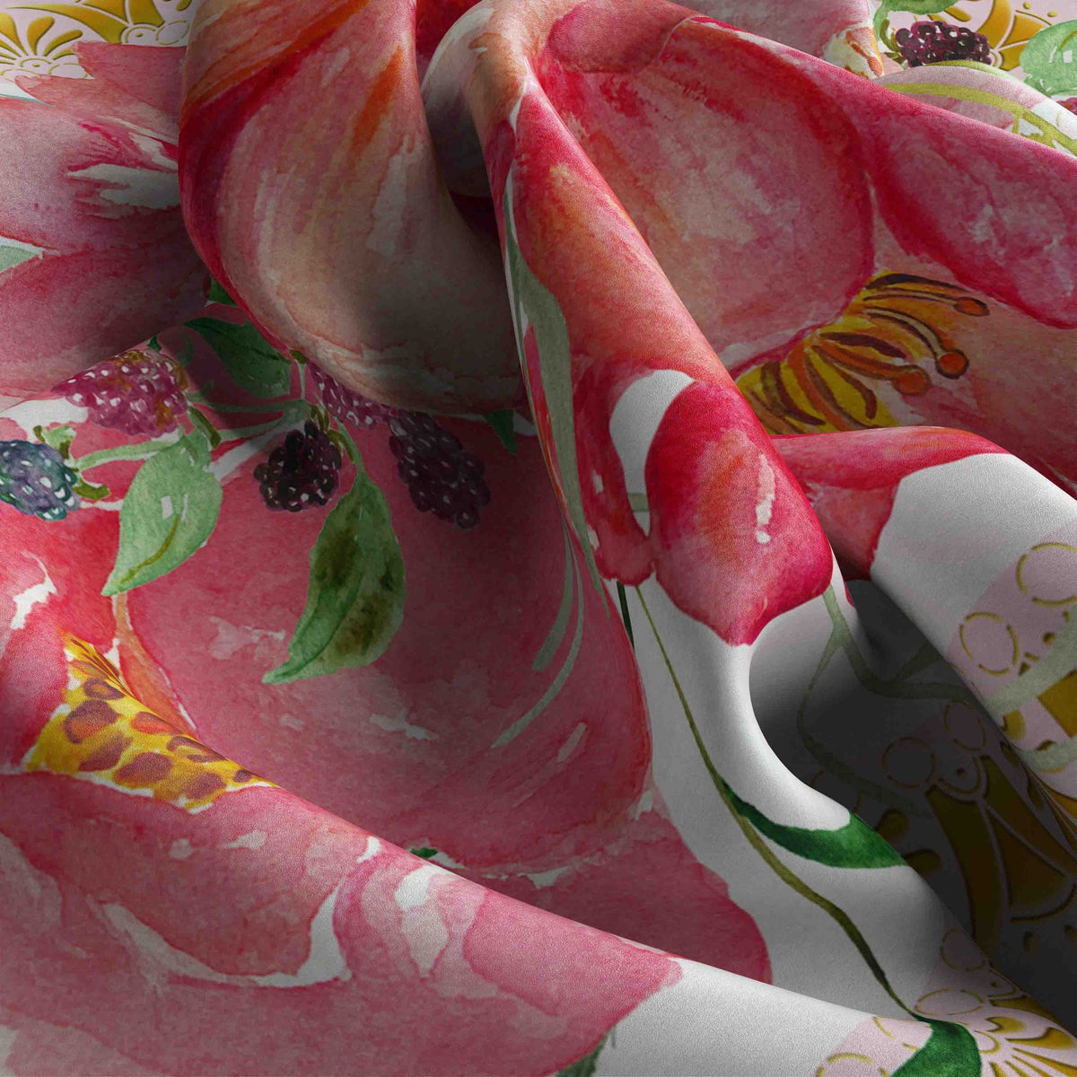 Hibiscus Watercolour Silk Bandana Scarf – 50 × 50 cm
