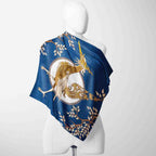 Royal Heron Navy Silk Shawl Wrap – 100 × 100 cm