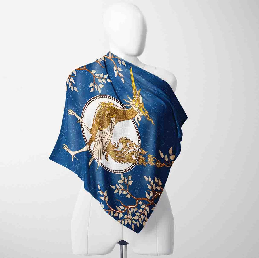 Royal Heron Navy Silk Shawl Wrap – 100 × 100 cm
