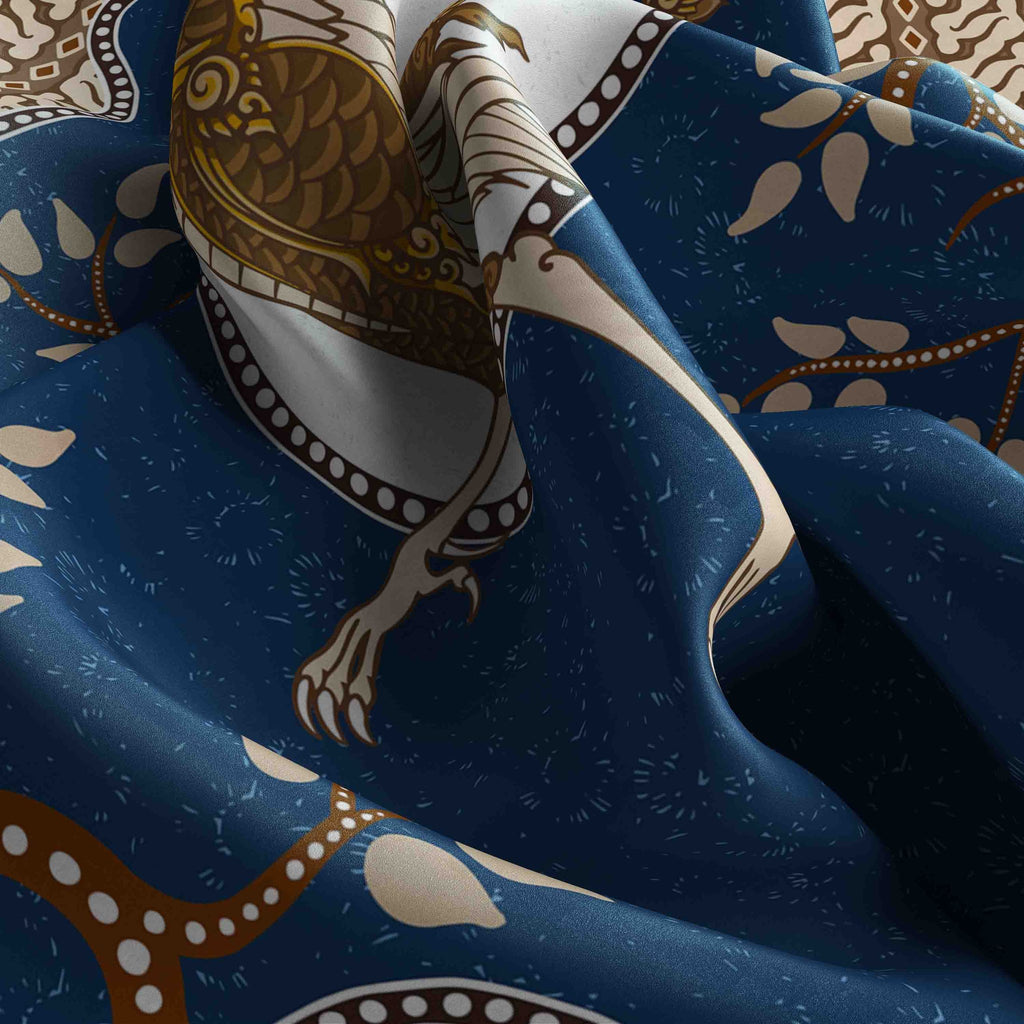 Royal Heron Navy Silk Shawl Wrap – 100 × 100 cm