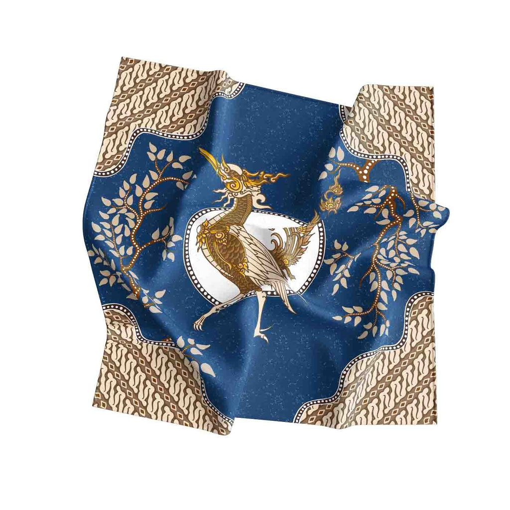 Royal Heron Navy Silk Shawl Wrap – 100 × 100 cm