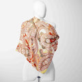 Coral Paisley Lace Silk Shawl Wrap – 100 × 100 cm