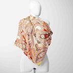 Coral Paisley Lace Silk Shawl Wrap – 100 × 100 cm