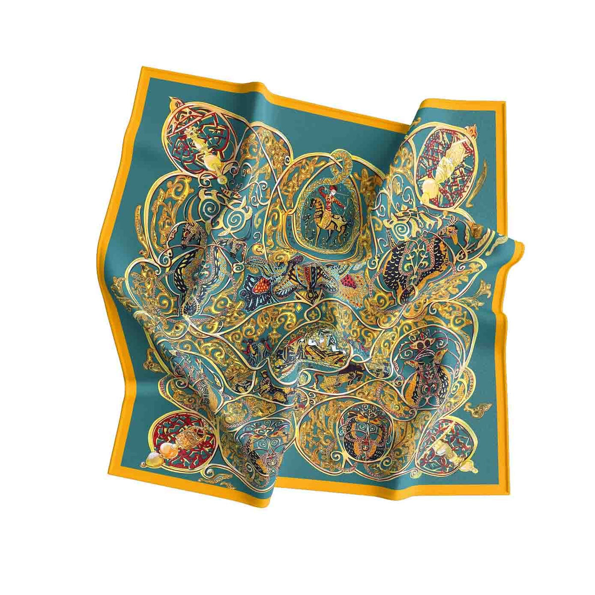 Gilded Byzantine Silk Bandana Scarf – 50 × 50 cm