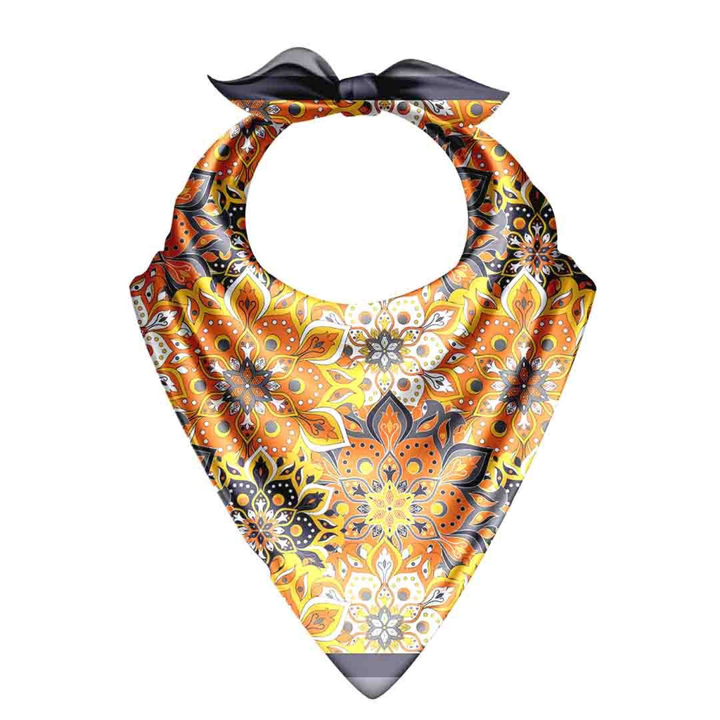 Marigold Mandala Silk Bandana Scarf – 50 × 50 cm