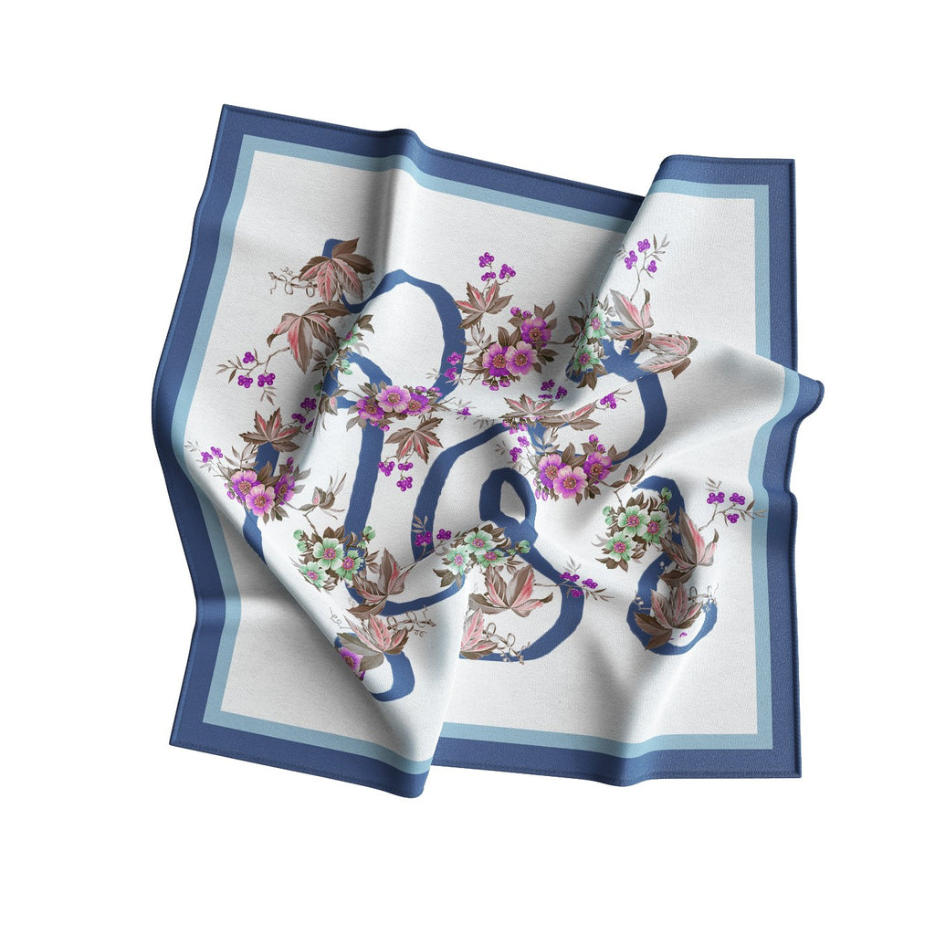 Wildflower Script Ivory Silk Bandana Scarf – 50 × 50 cm