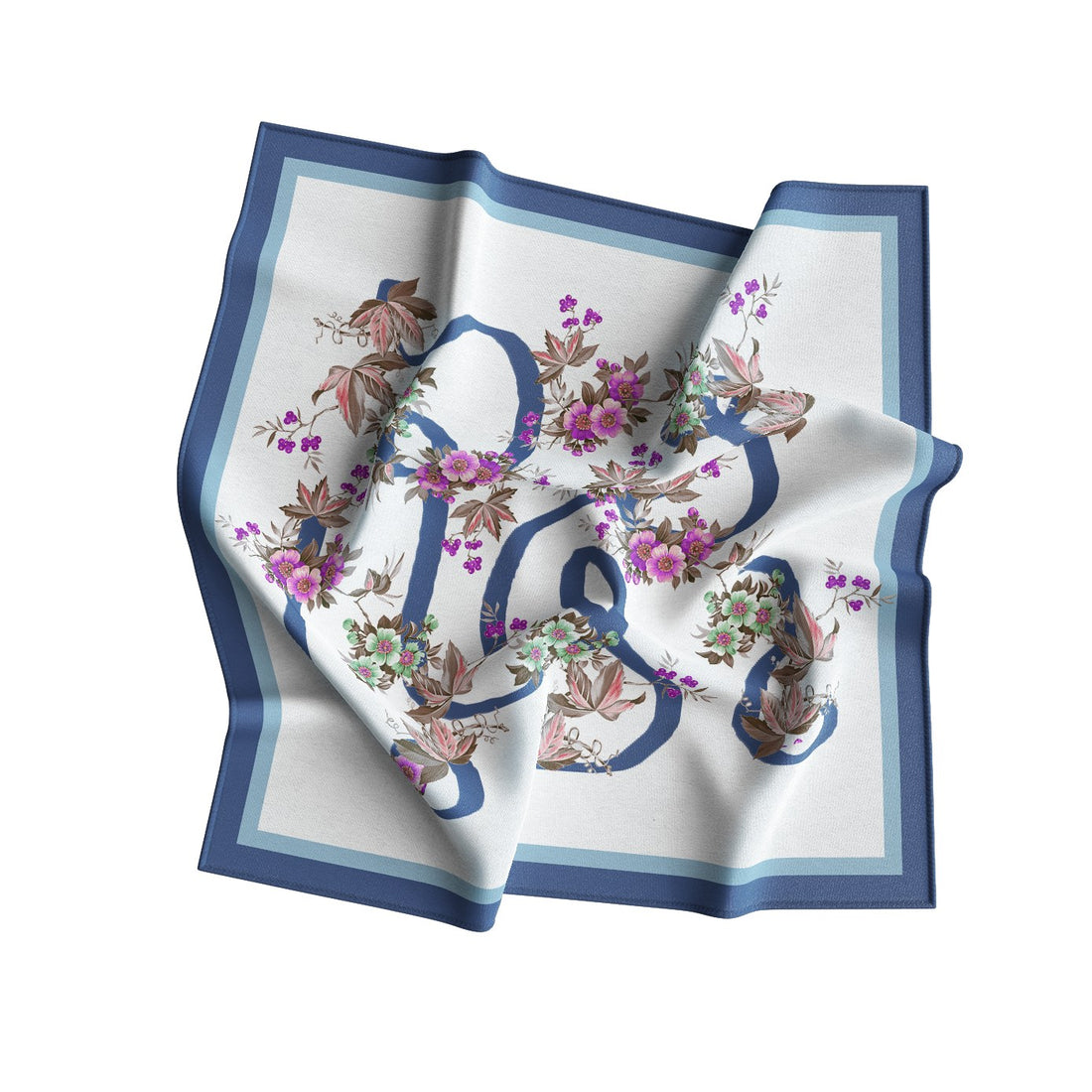 Wildflower Script Ivory Silk Bandana Scarf – 50 × 50 cm