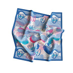 Blue Lagoon Doodle Silk Bandana Scarf – 50 × 50 cm