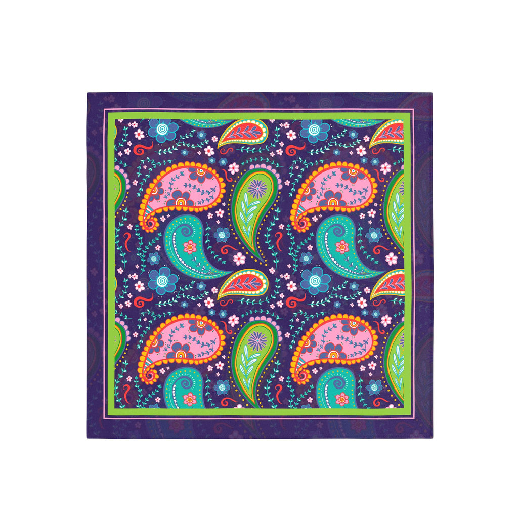 Neon Paisley Party Silk Bandana Scarf – 50 × 50 cm