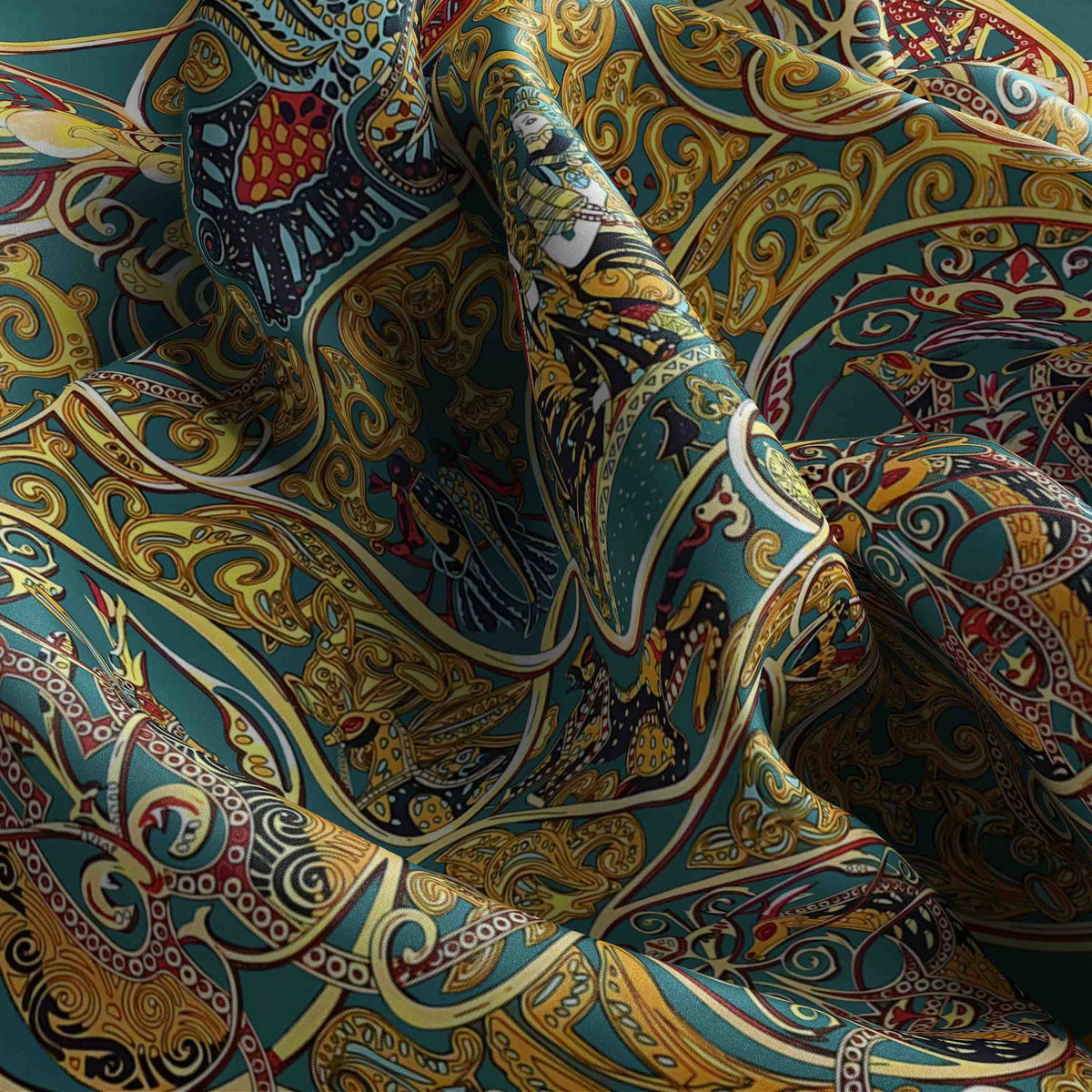 Gilded Byzantine Silk Bandana Scarf – 50 × 50 cm