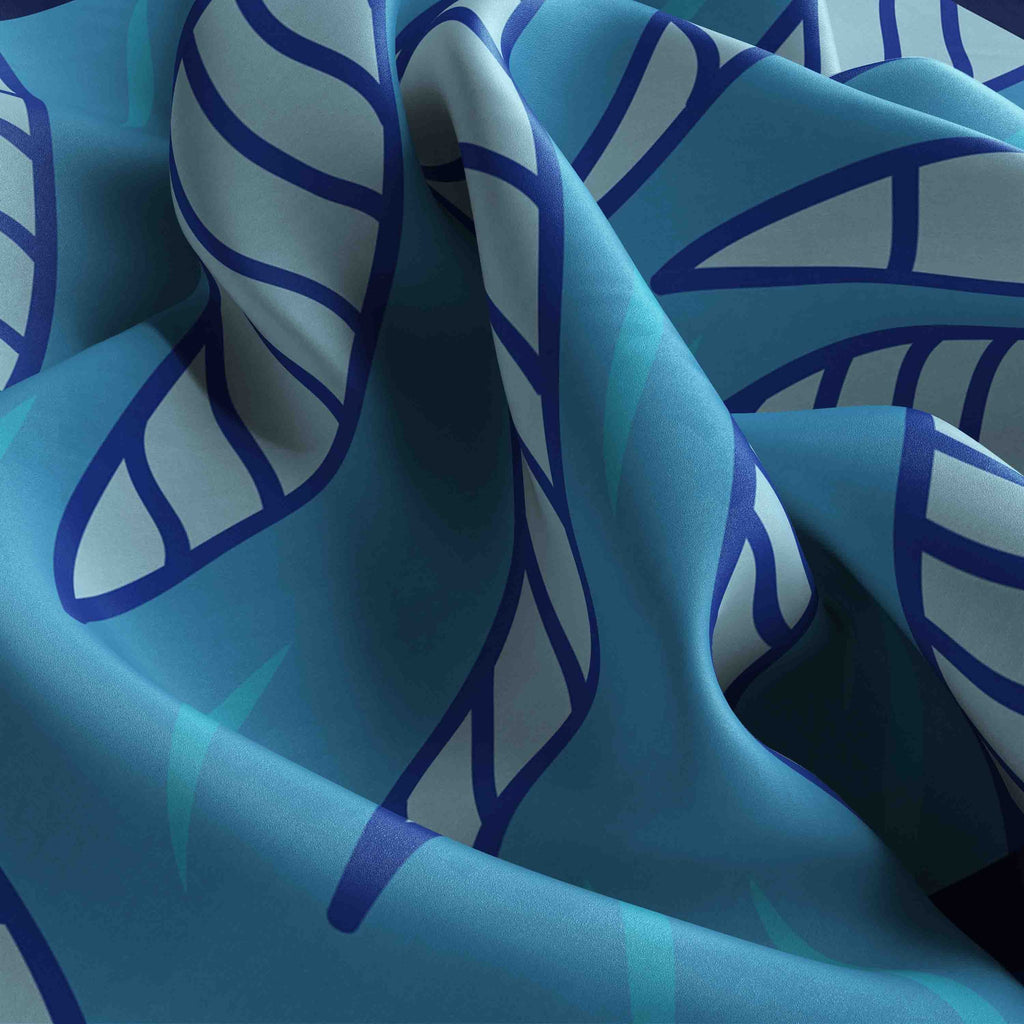 Ocean Leaf Wave Silk Bandana Scarf – 50 × 50 cm