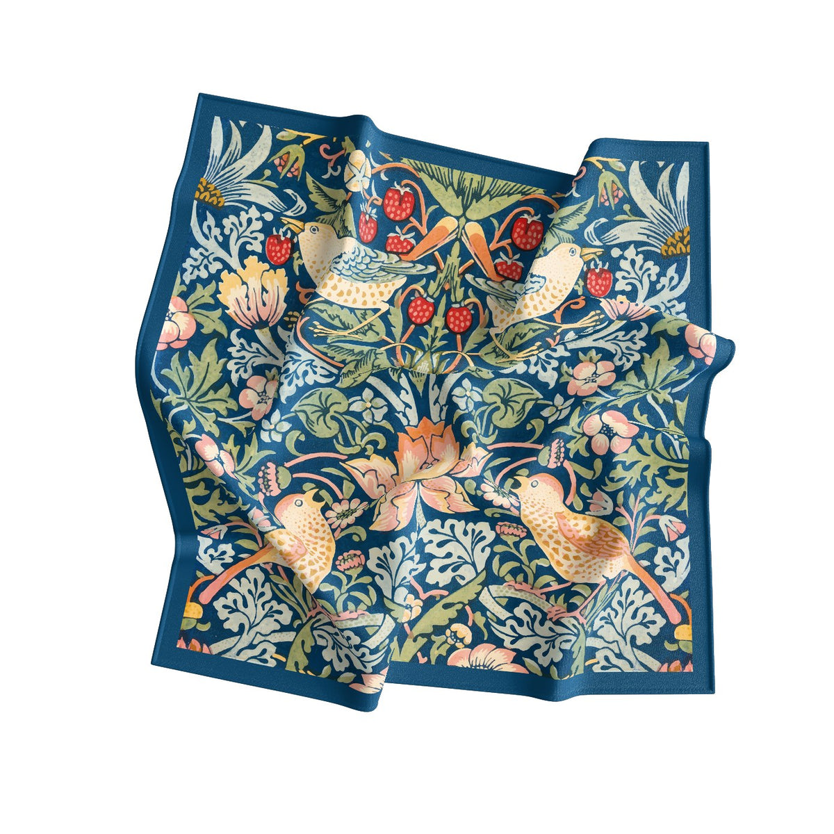 Songbird Strawberry Garden Silk Bandana Scarf – 50 × 50 cm