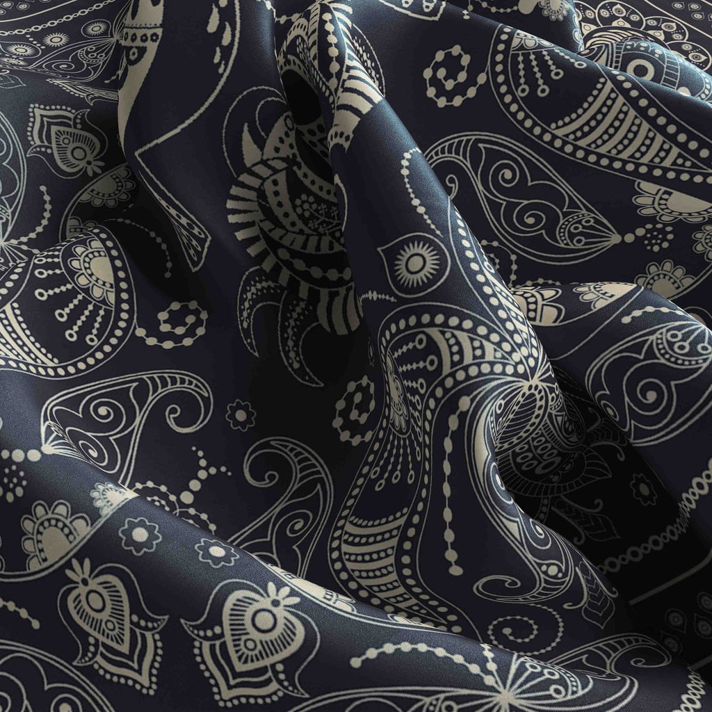 Charcoal Paisley Silk Bandana Scarf – 50 × 50 cm