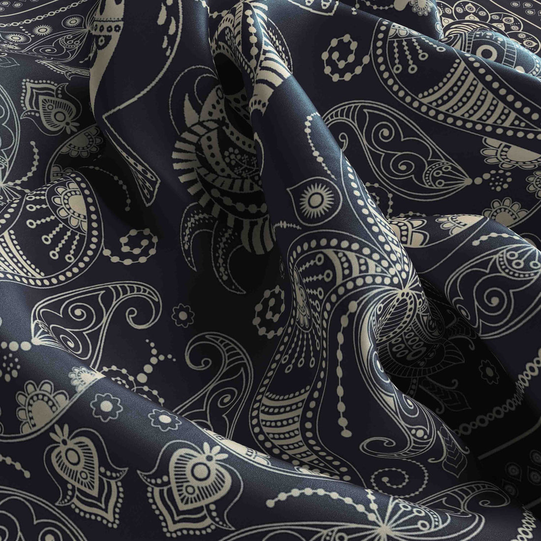 Charcoal Paisley Silk Bandana Scarf – 50 × 50 cm