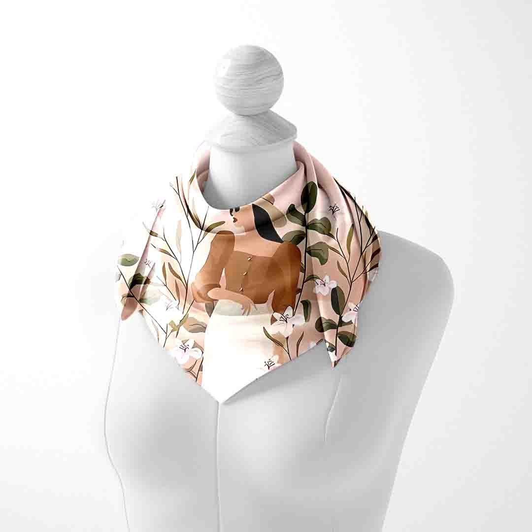Blush Fawn Meadow Silk Square Scarf – 65 × 65 cm