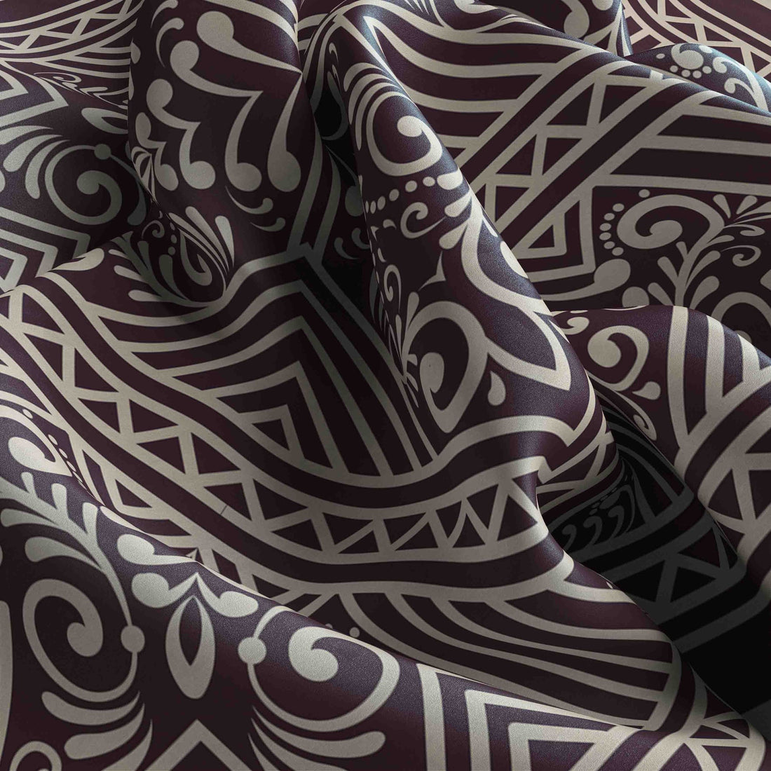Plum Geometric Silk Bandana Scarf – 50 × 50 cm