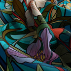 Lily Garden Stained Glass Silk Bandana Scarf – 50 × 50 cm