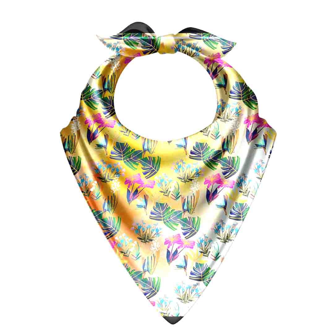 Sunlit Botanical Pop Silk Bandana Scarf – 50 × 50 cm