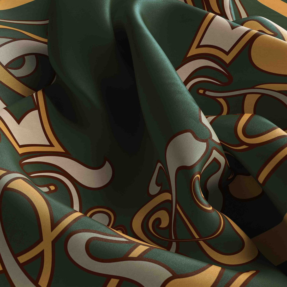 Olive Nouveau Frame Silk Bandana Scarf – 50 × 50 cm