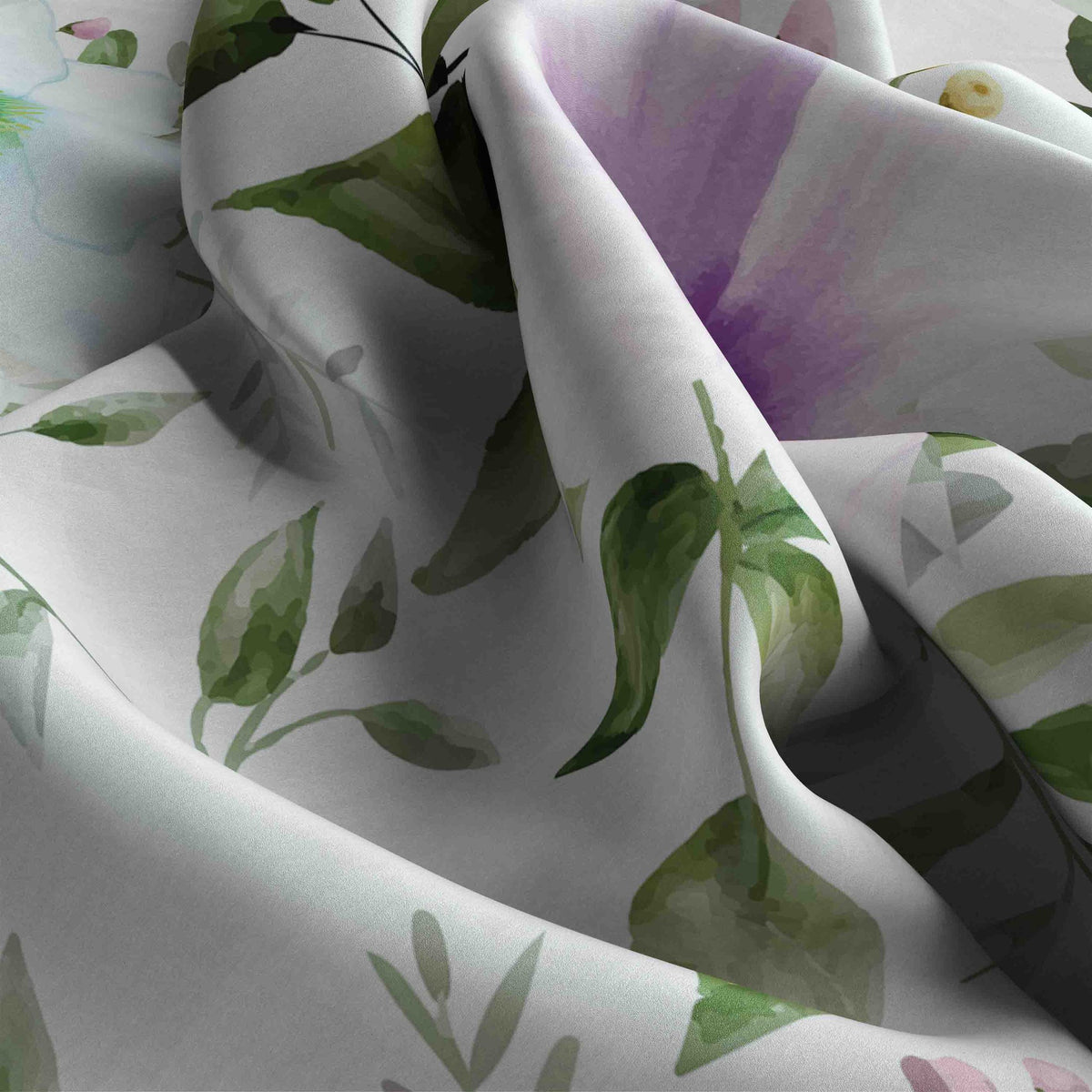 White Garden Clematis Silk Shawl Wrap – 100 × 100 cm