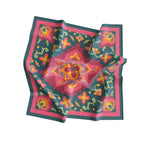 Teal Rose Kilim Silk Bandana Scarf – 50 × 50 cm